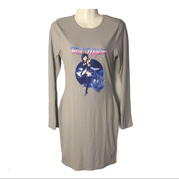 MISSGUIDED Gray Rib Graphic Crew Neck Mini Dress - Picture 3 of 8